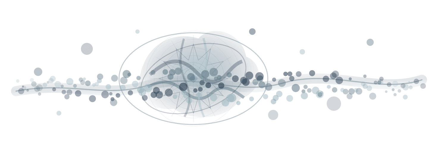 Transparent watercolor artwork of an orbital mind form and flowing brush strokes